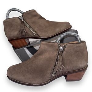 Vionic Serena Side Zip Ankle Booties "Greige Suede (Brown)" Women's 7